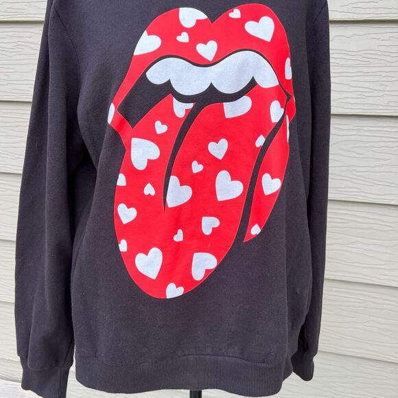 ROLLING STONES black with red tongue & lips sweatshirt women's size M - Picture 2 of 7